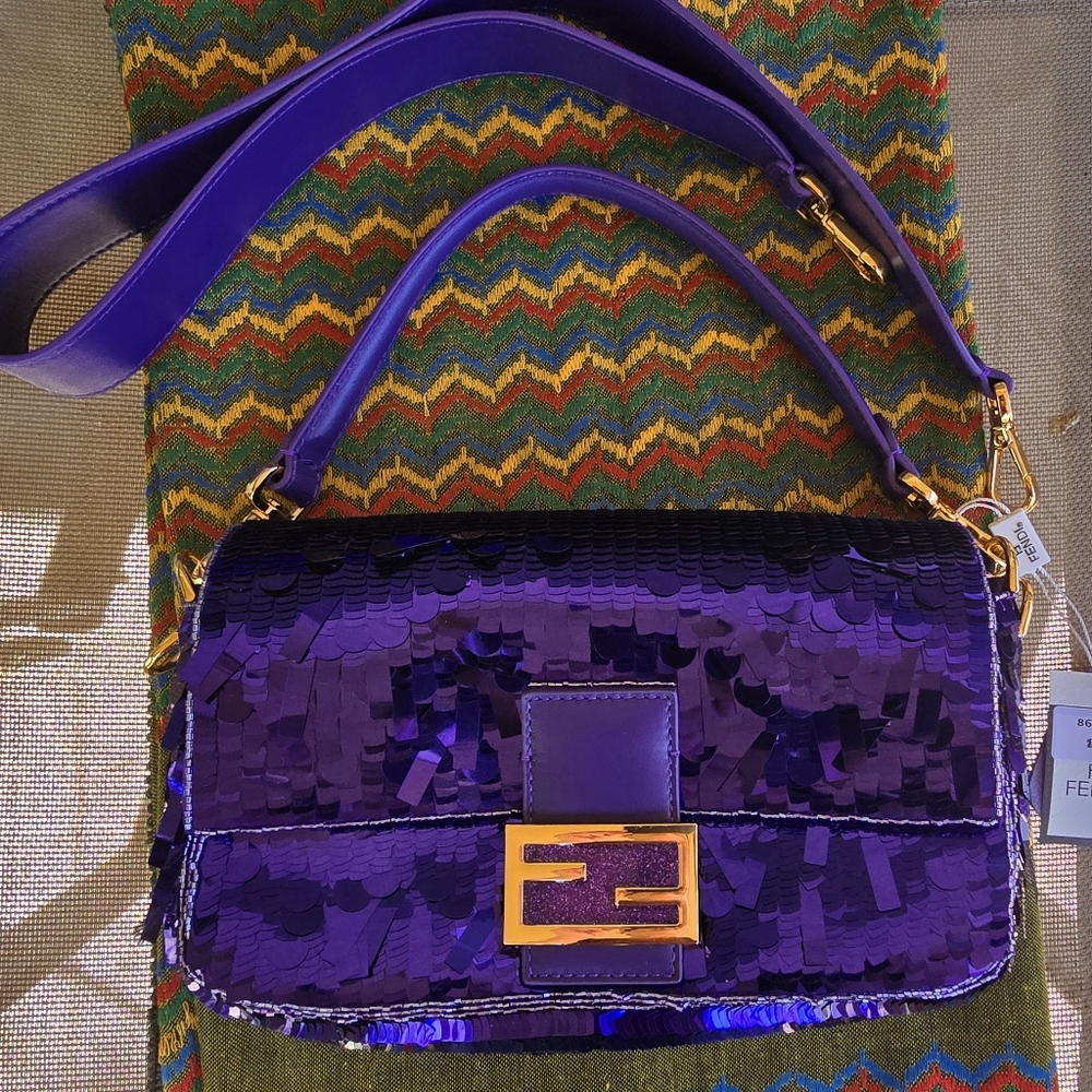 Purple Sequin Baguette Handbag